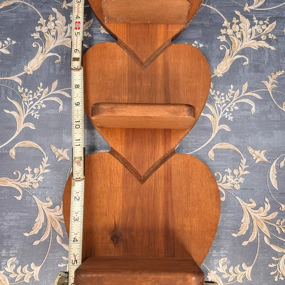 Vintage Heart Wood Wall Shelf 3 Tier Display Shelf with Peg Cottage Decor